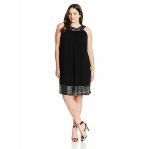 SLNY Womens Embellished Shift Dress 118554 Sleeveless Halter Neck Black Size S